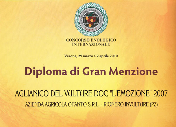 Concorso Enologico Internazionale - Diploma di Gran Menzione
